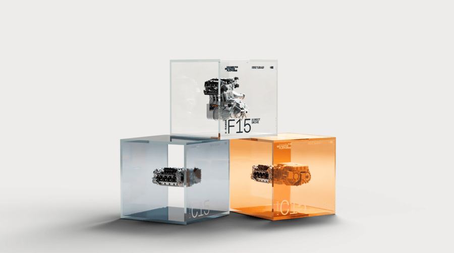 Graphic of 3 stacked cubes with Horse Powertrain X-Range products inside